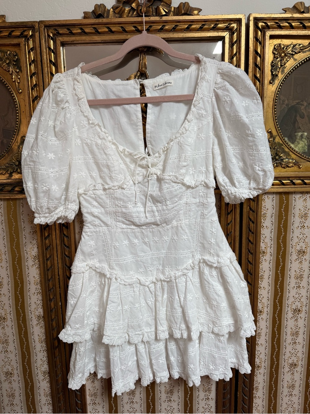 For Love & Lemons Iris White Eyelet Ruffle Mini Dress Medium 4